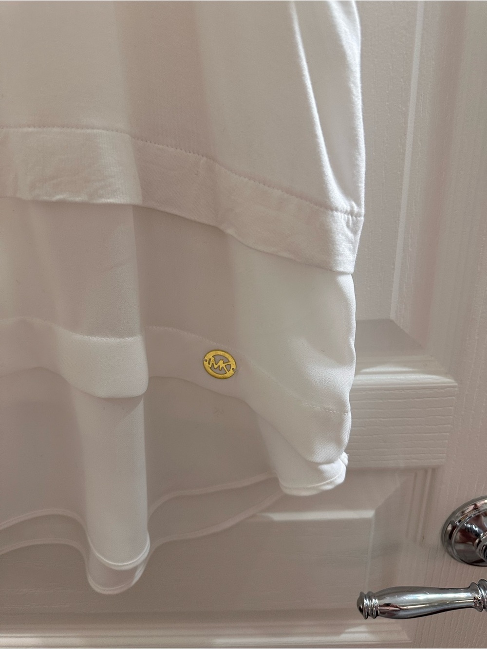 Michael Kors White Layered Chiffon Hem Top with Gold Logo